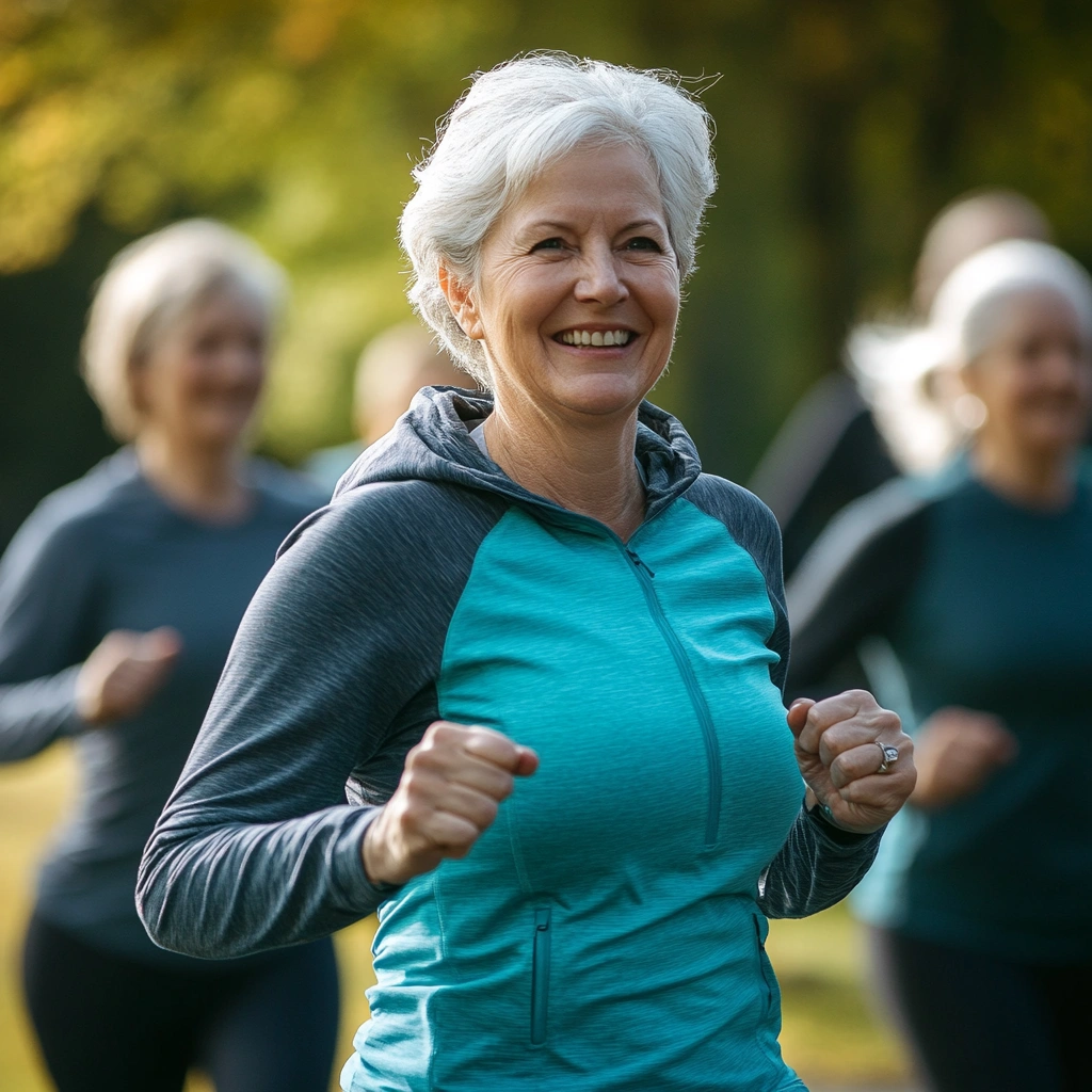 Група активних пенсіонерів під час заняття спортом на свіжому повітрі